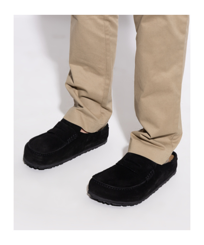 Birkenstock Naples Suede Loafer-style Mules In Black