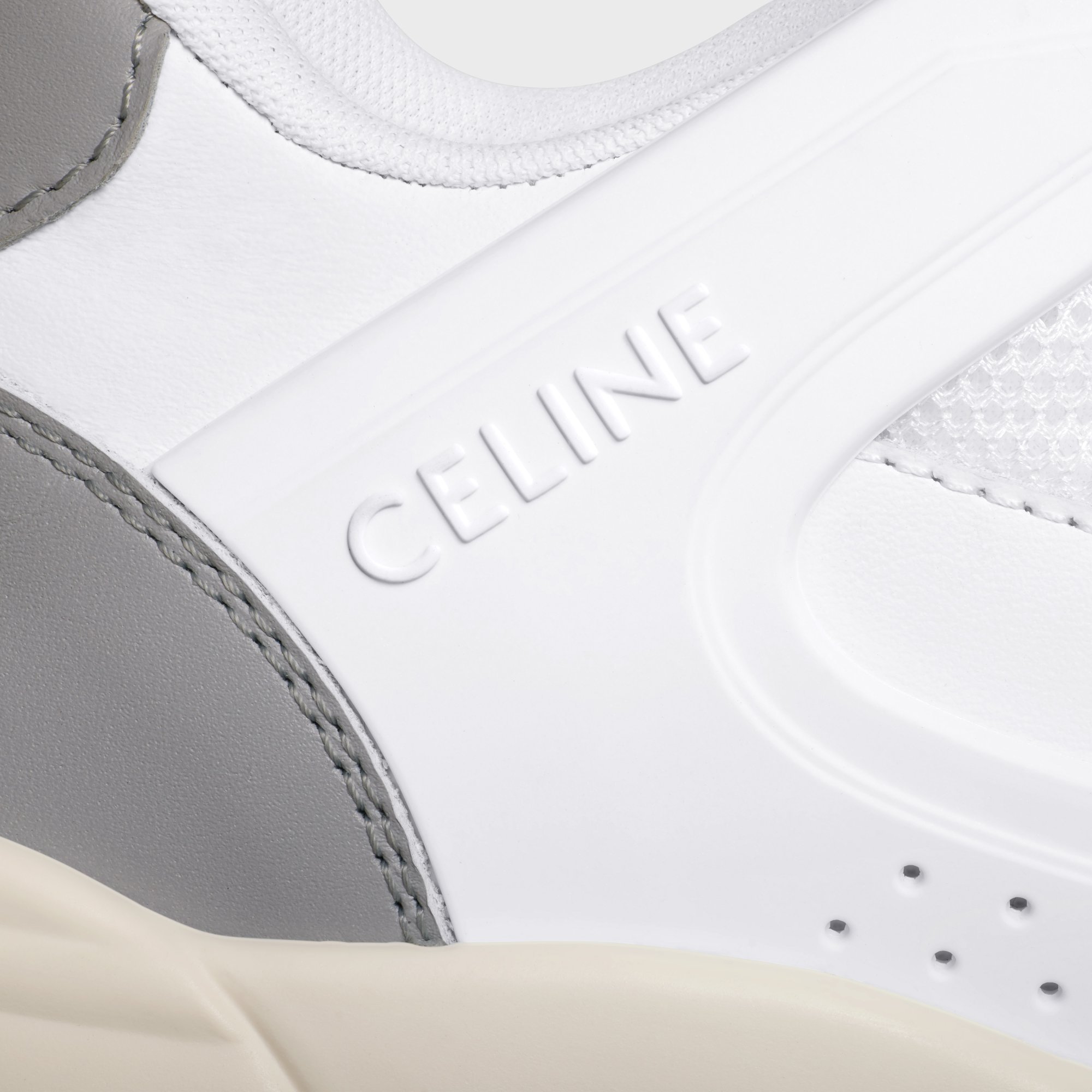 Celine Trainer Ct-09 Low Lace-up Sneaker In Calfskin And Mesh In White
