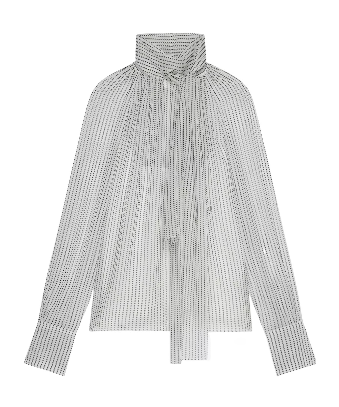 Givenchy Polka Dots Blouse In Silk Chiffon With Lavallière In Gray
