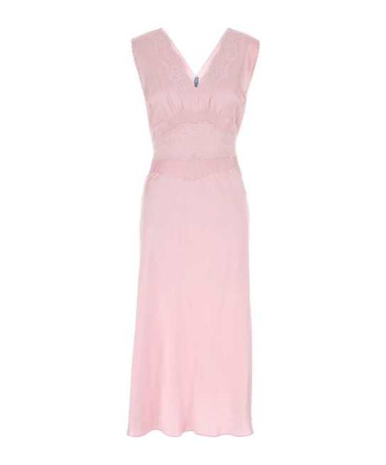 Prada Satin Dress With Lace Detailing And V-neckline In Pink