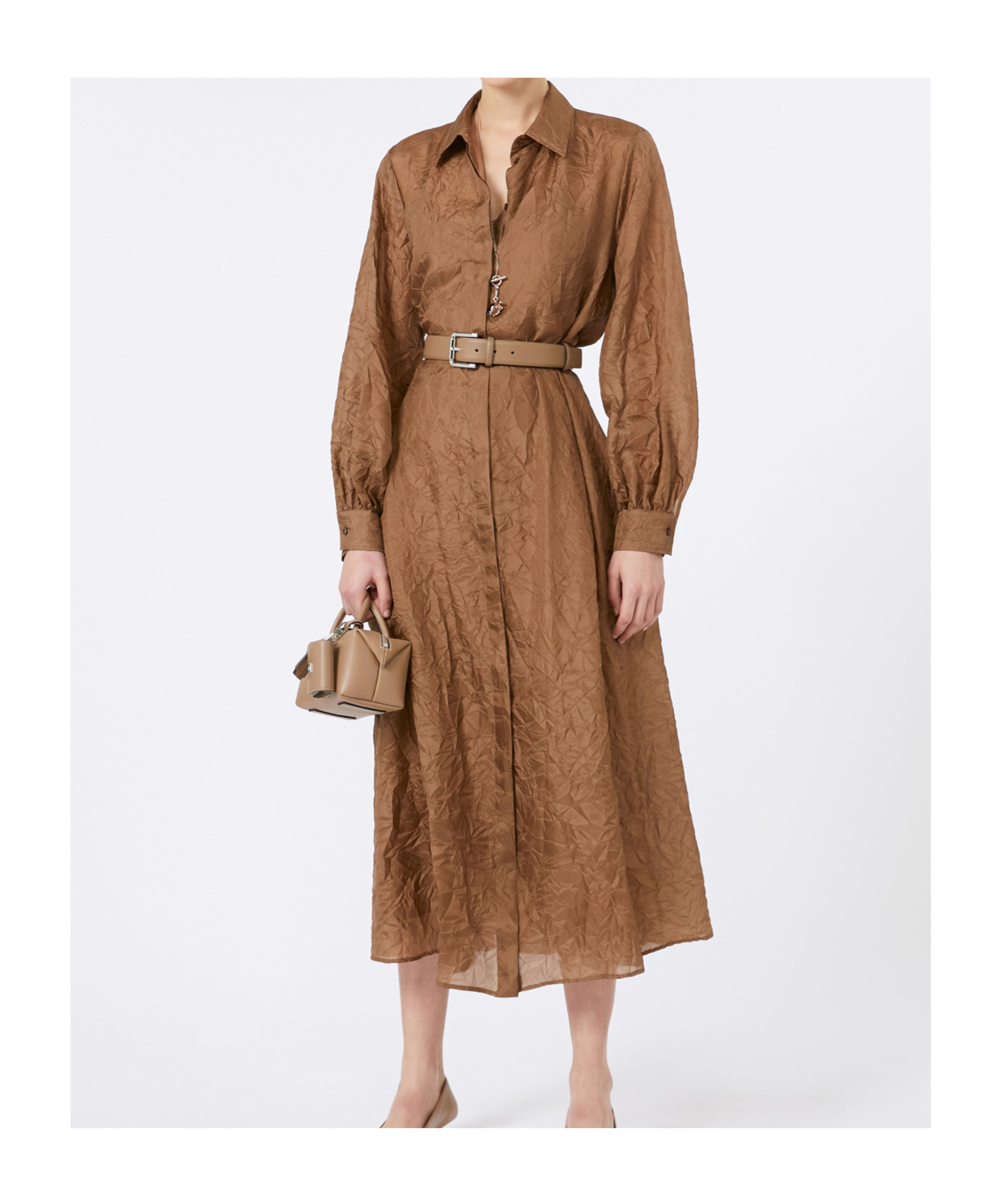 Max Mara Silk Canvas Shirt Dress In Brown