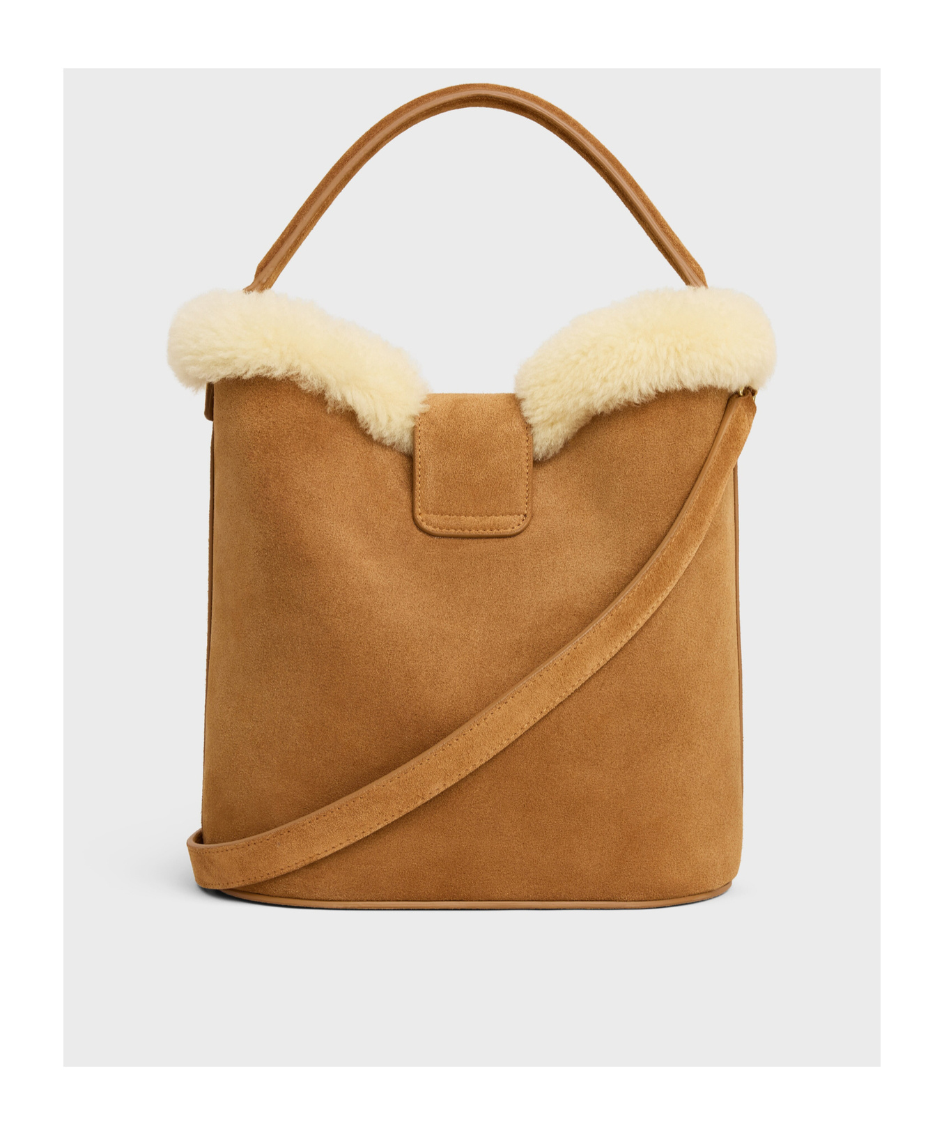 Celine Medium Louise Bucket Bag With Shearling Trim In Brown
