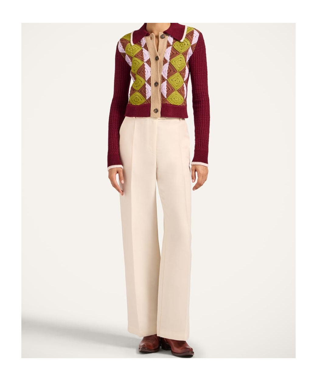 La Doublej Crochet-panel Button-fastening Cardigan In Brown