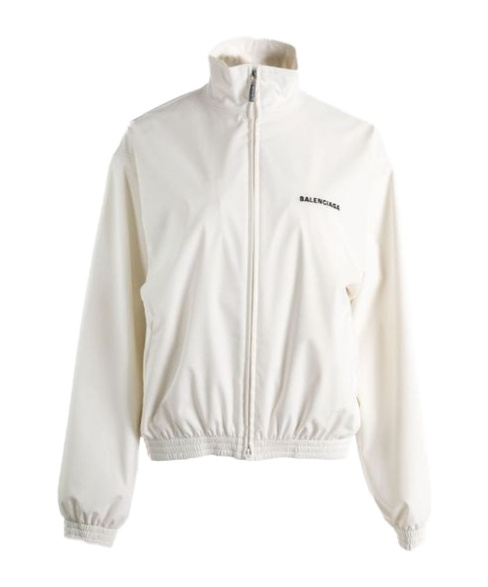 Balenciaga High Collar Zip Jacket With Bold Logo Detailing In White