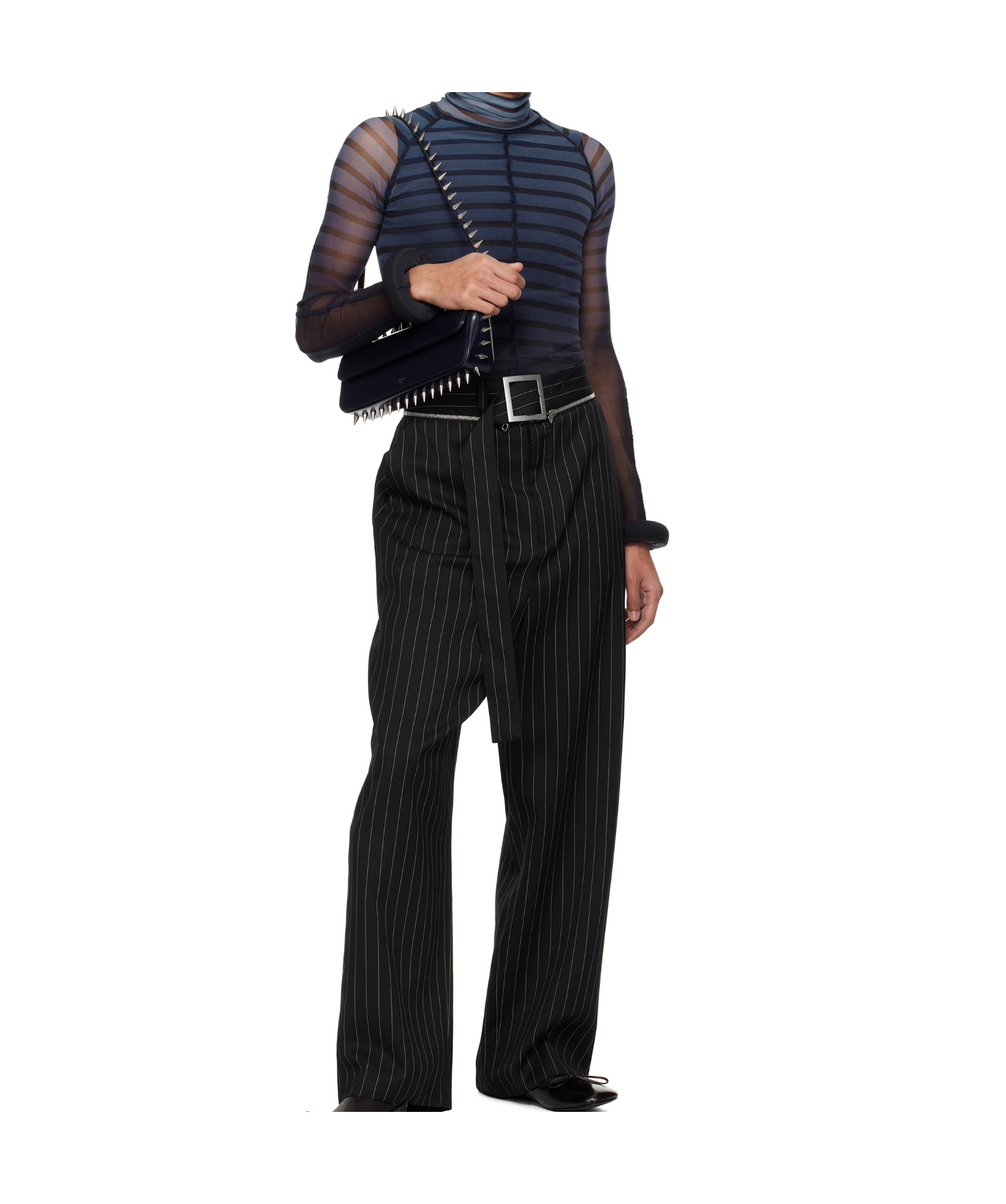 Jean Paul Gaultier Black & Blue 'the 3d Striped' Top In Black