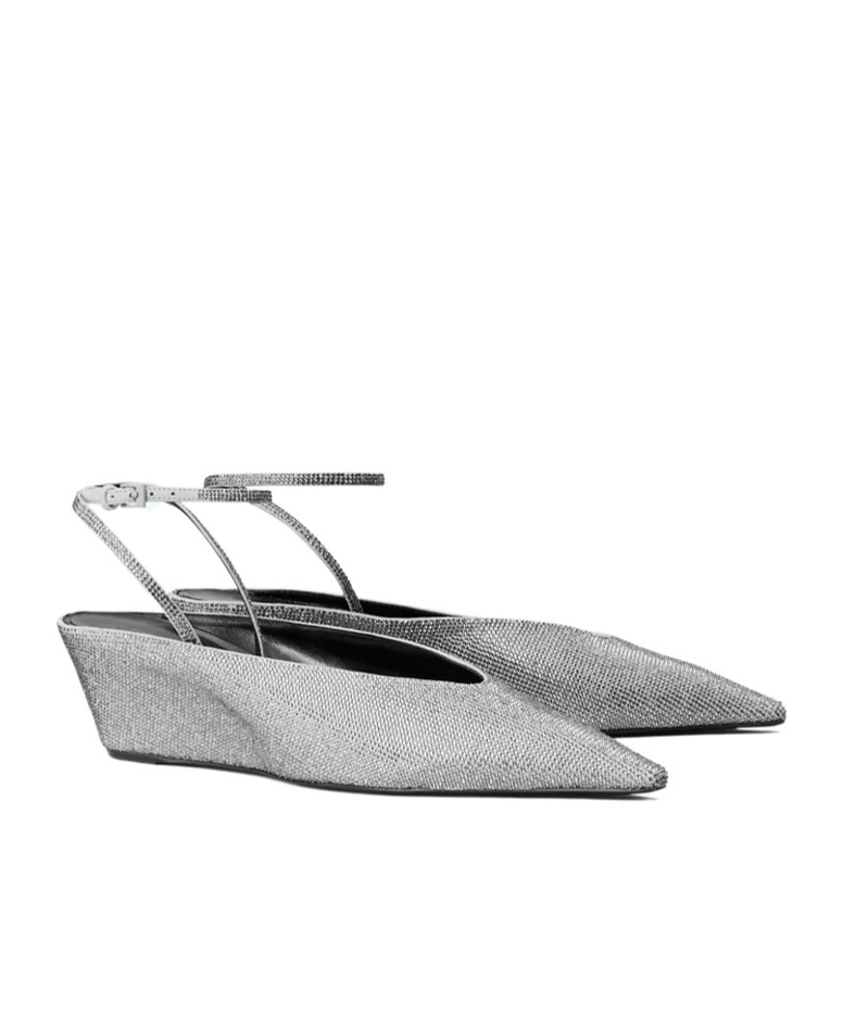 Tory Burch 50mm Pavé-embellished Wedge-heel Pumps In Silver