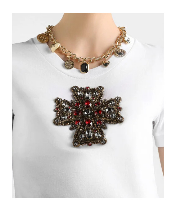 Dolce & Gabbana Embellished Round Neck Short Sleeves Top In White