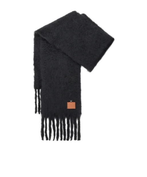 Loewe Fringe Plaque Scarf In Black