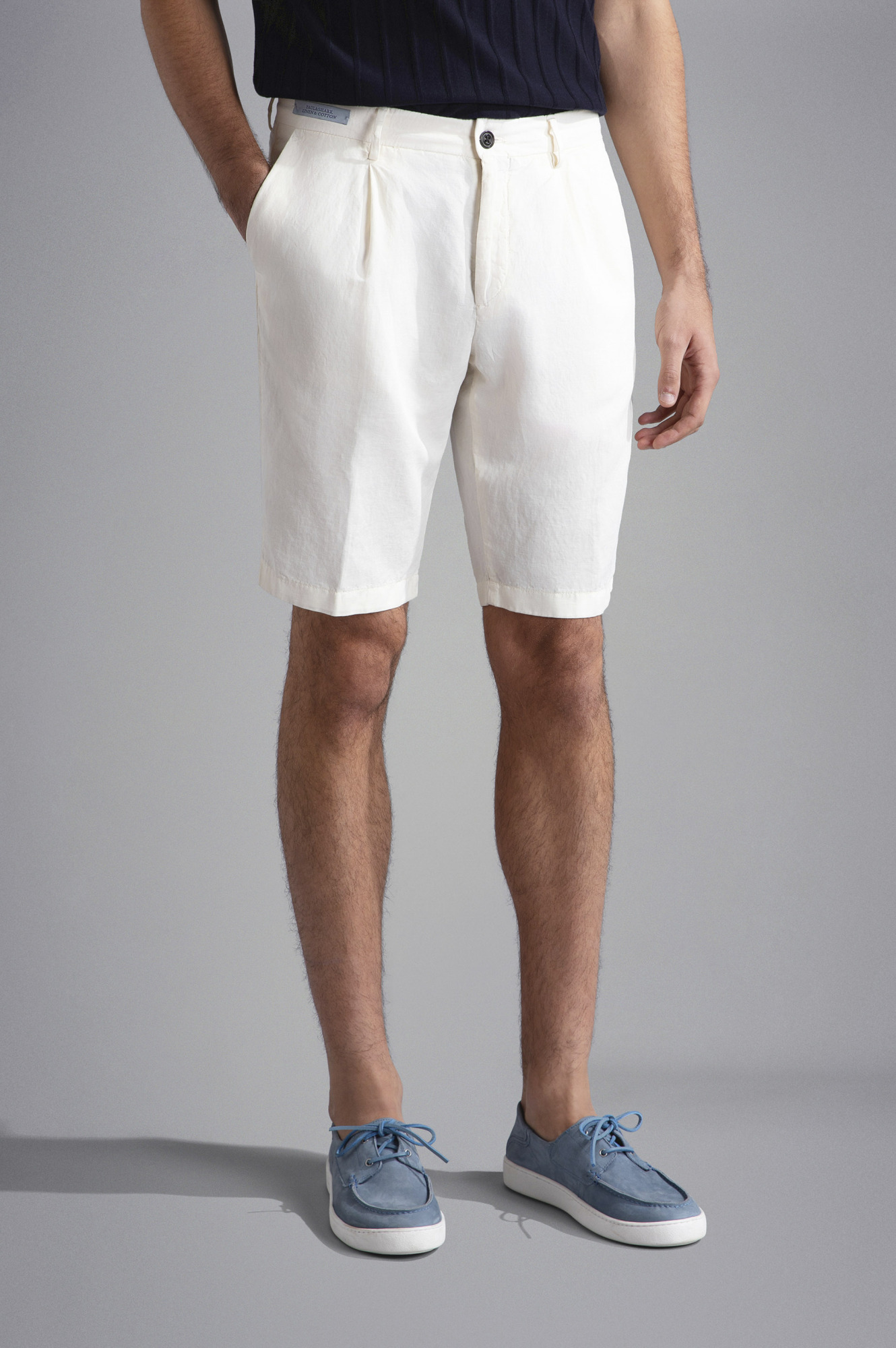 Shop Paul & Shark Paul Shark Cotton-linen Bermuda Shorts In White