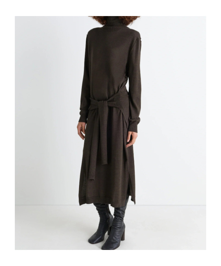 Lemaire Trompe L'oeil Turtleneck Belted Midi Dress In Brown