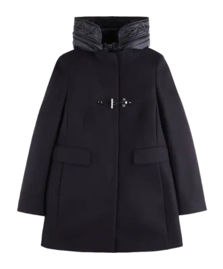Fay Padded Hooded Wool Coat In Black
