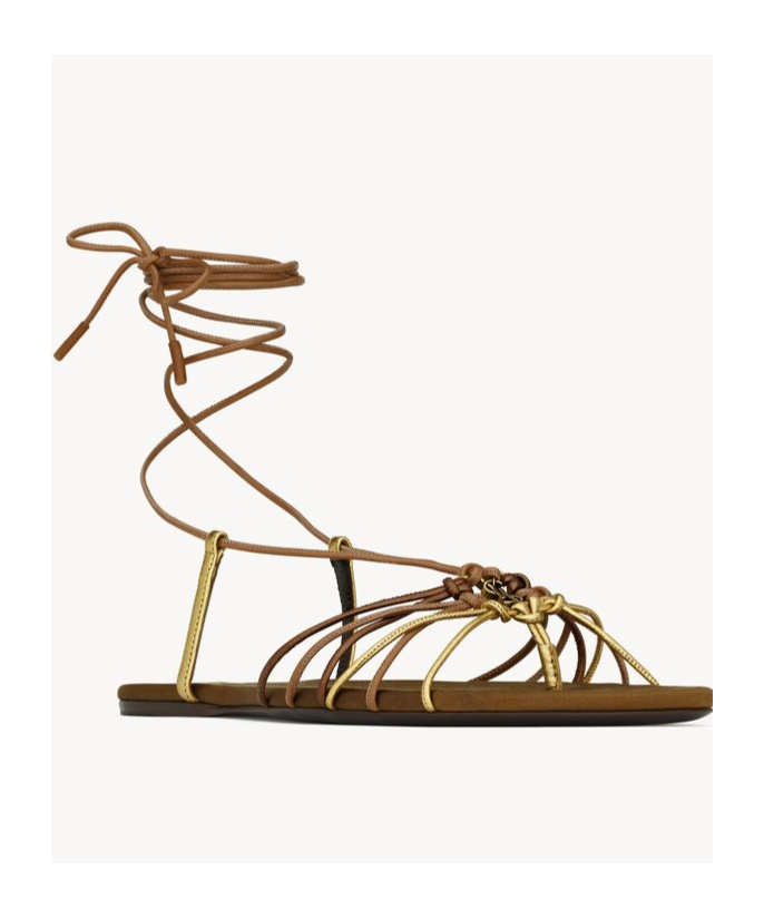 Shop Saint Laurent Babylone Sandals In Smooth And Metallic Leather In Brown