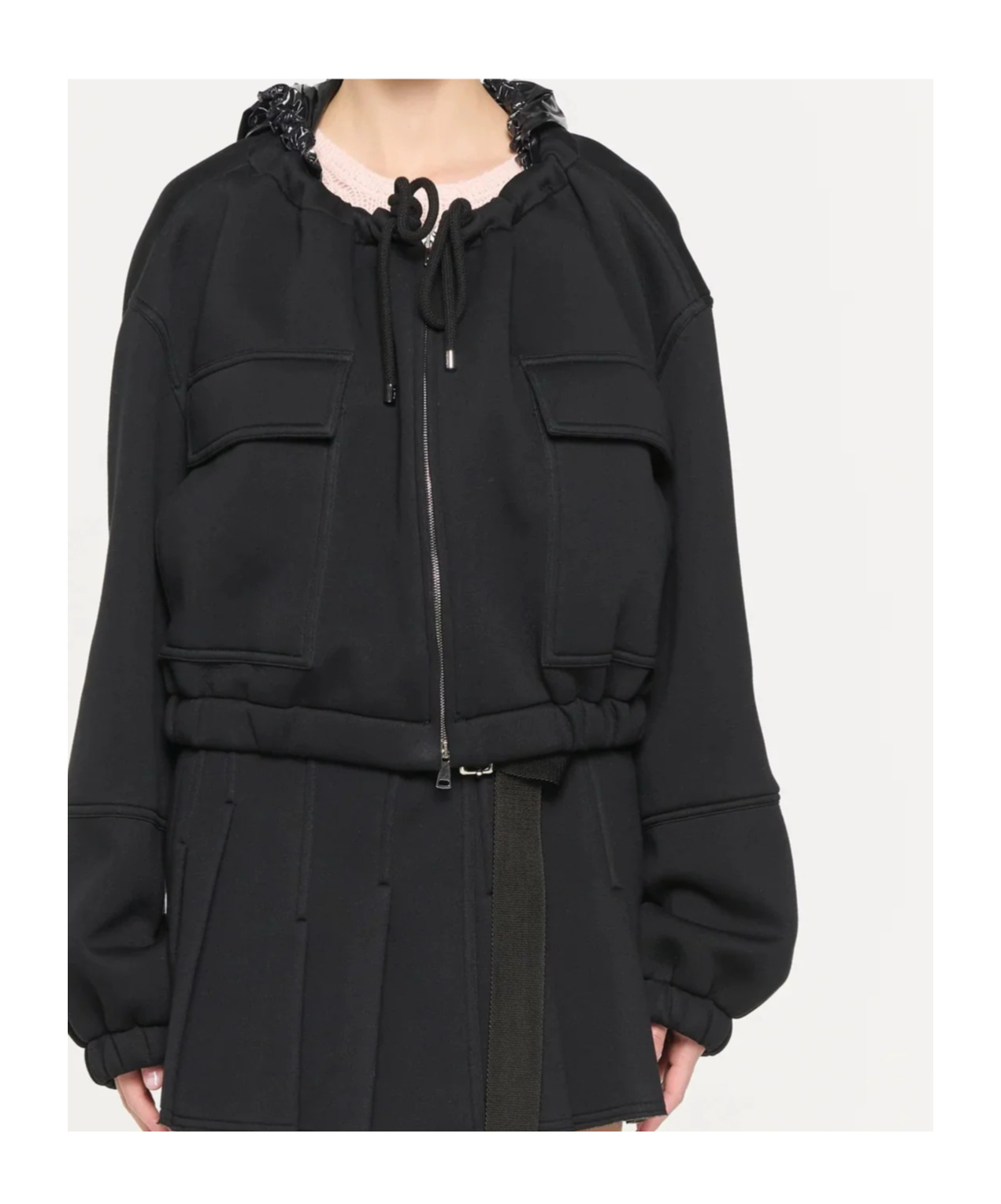 Plan C Jersey Zip Cropped Hoodie In Black