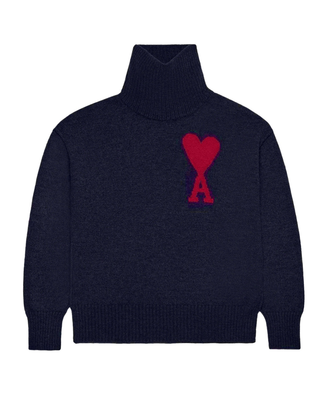 Ami Alexandre Mattiussi Ami Paris Funnel-neck Sweater With Heart Intarsia Design In Black