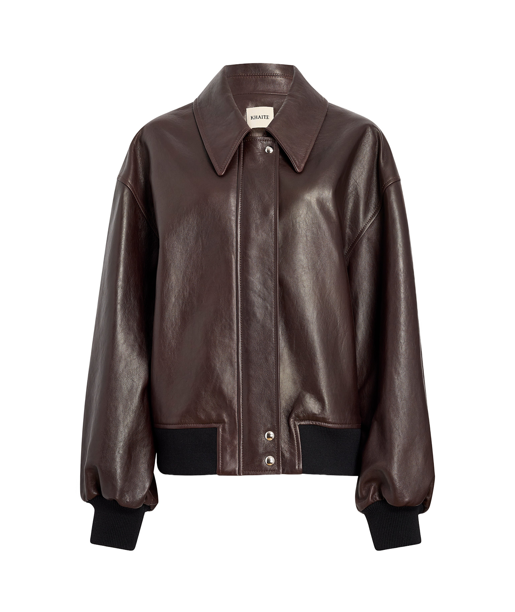 Khaite Shelman Leather Bomber Jacket In Black
