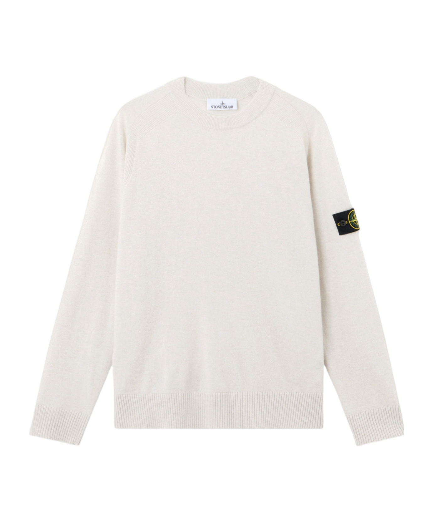 Stone Island Knit Crewneck Jumper In Light Rws Geelong Wool In White