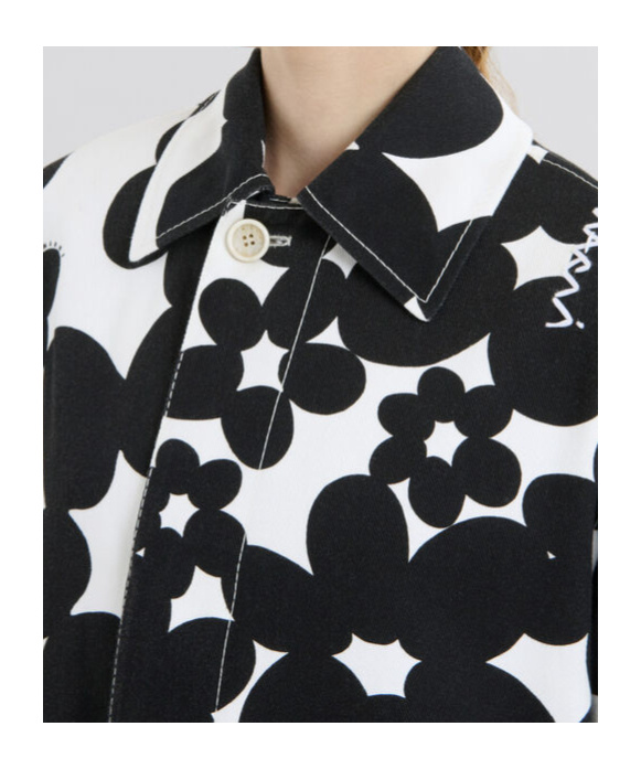 Marni Duster Coat With Black And White Dillies Print In Black