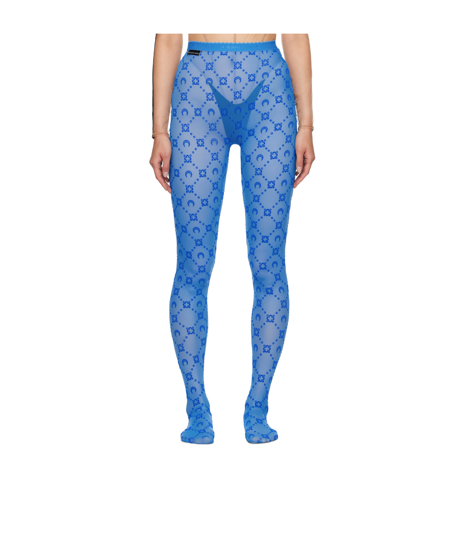 Marine Serre Flocked-moonogram Tights In Blue