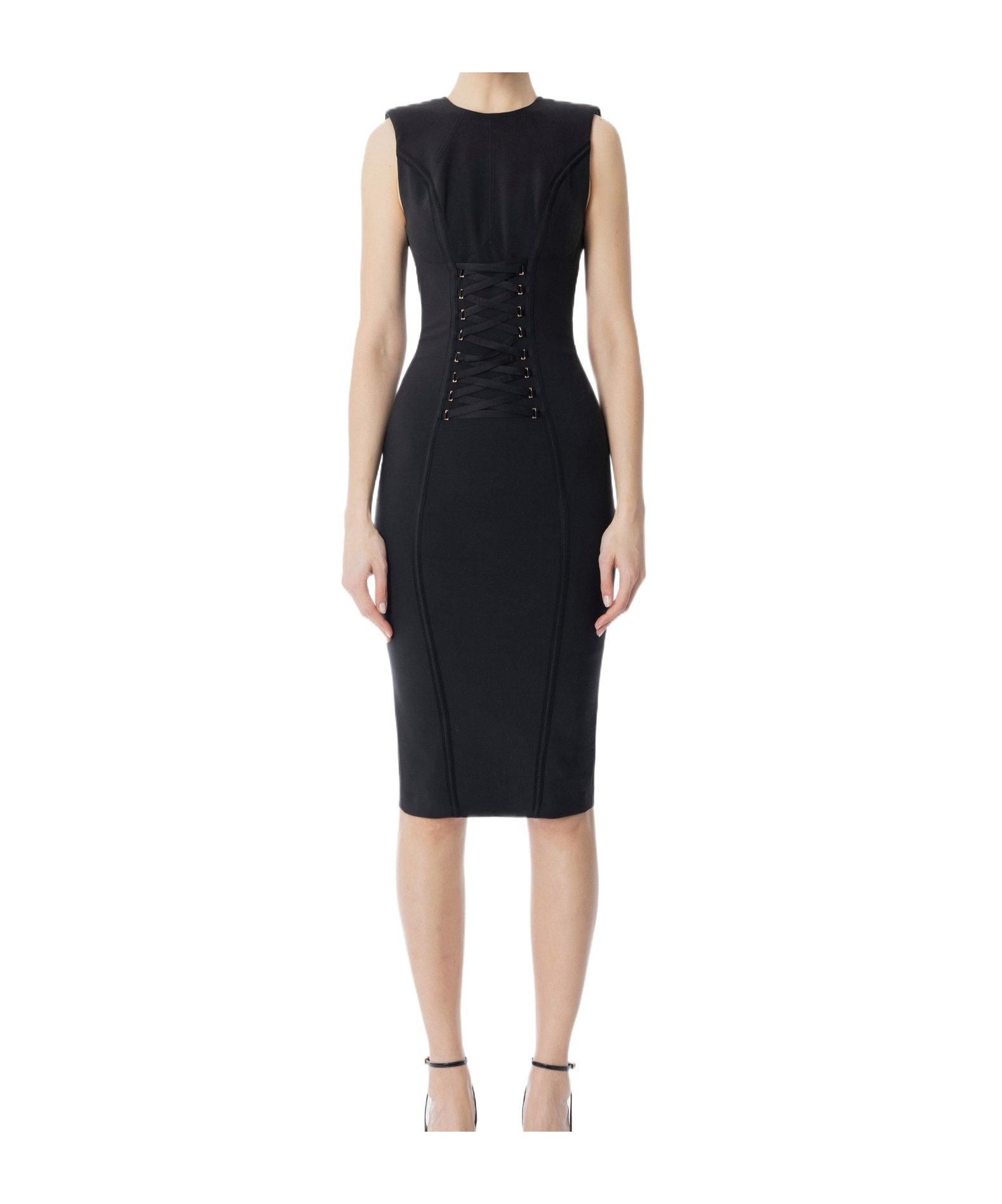Elisabetta Franchi Crossover-lace Crepe Midi Dress In Black