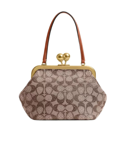 Coach Kisslock Frame Bag 16 In Crystal Signature Jacquard In Brown