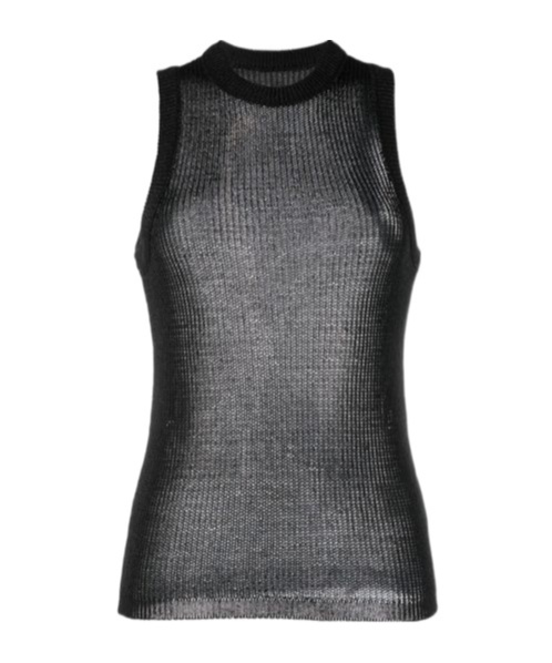 Low Classic Semi-sheer Sleeveless Top In Black