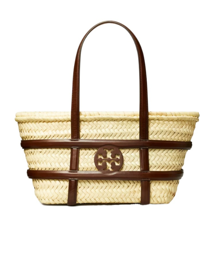 Tory Burch Small Ella Shopping Bag In Straw Classic Leather Color In Brown