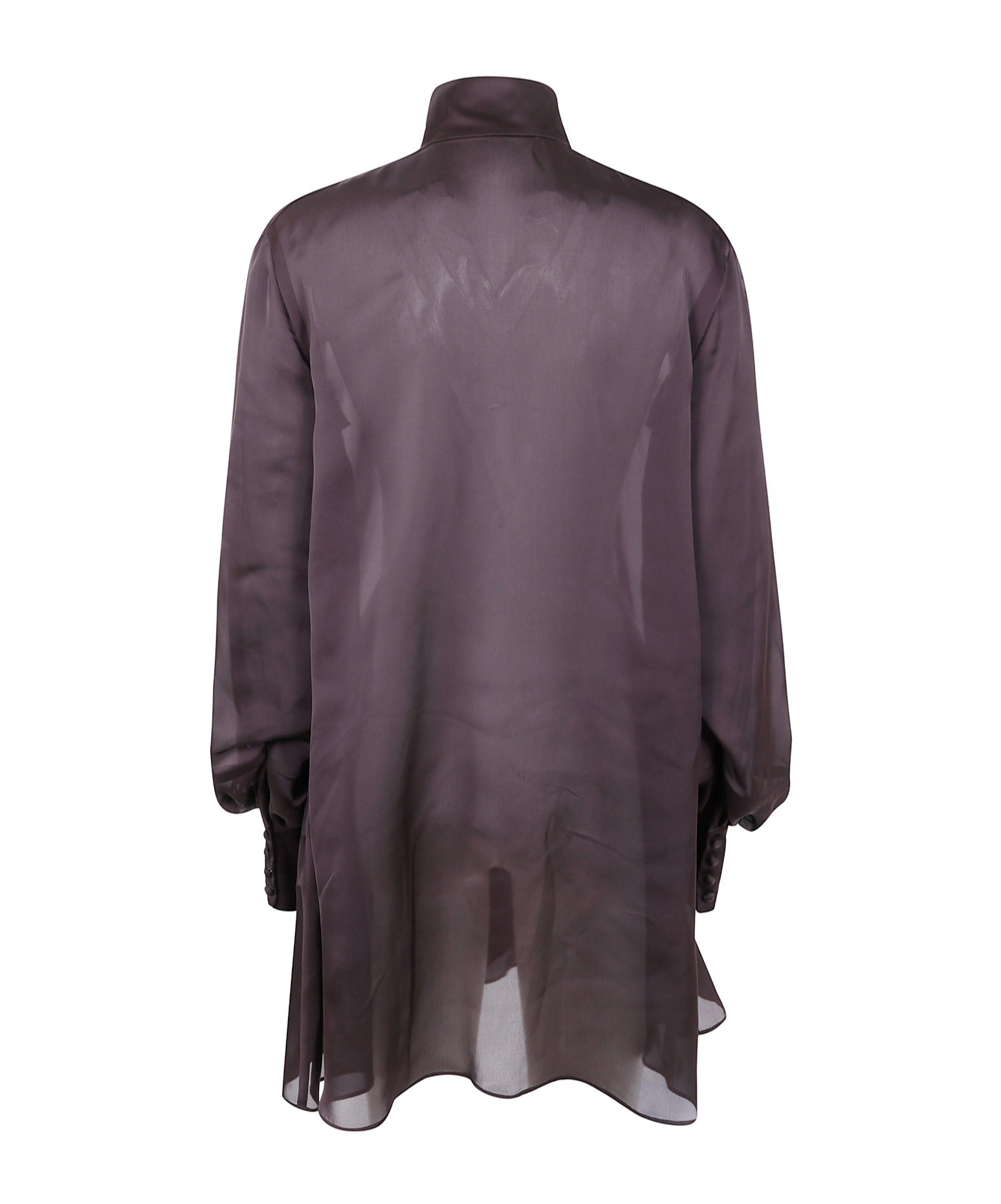 Sacai Draped Sheer High Neck Long Sleeve Dress In Purple