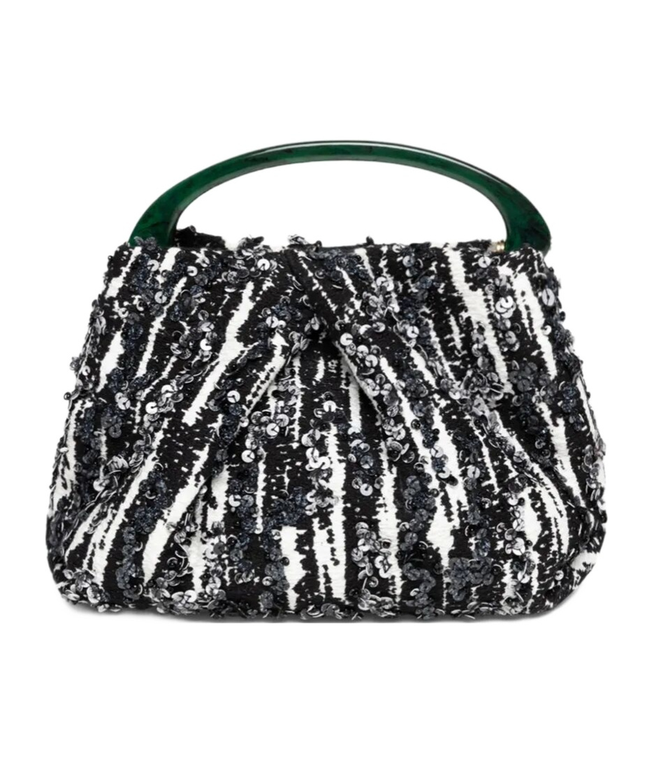 Dries Van Noten Small Pleated Jacquard With Resin Handle Bags In Black