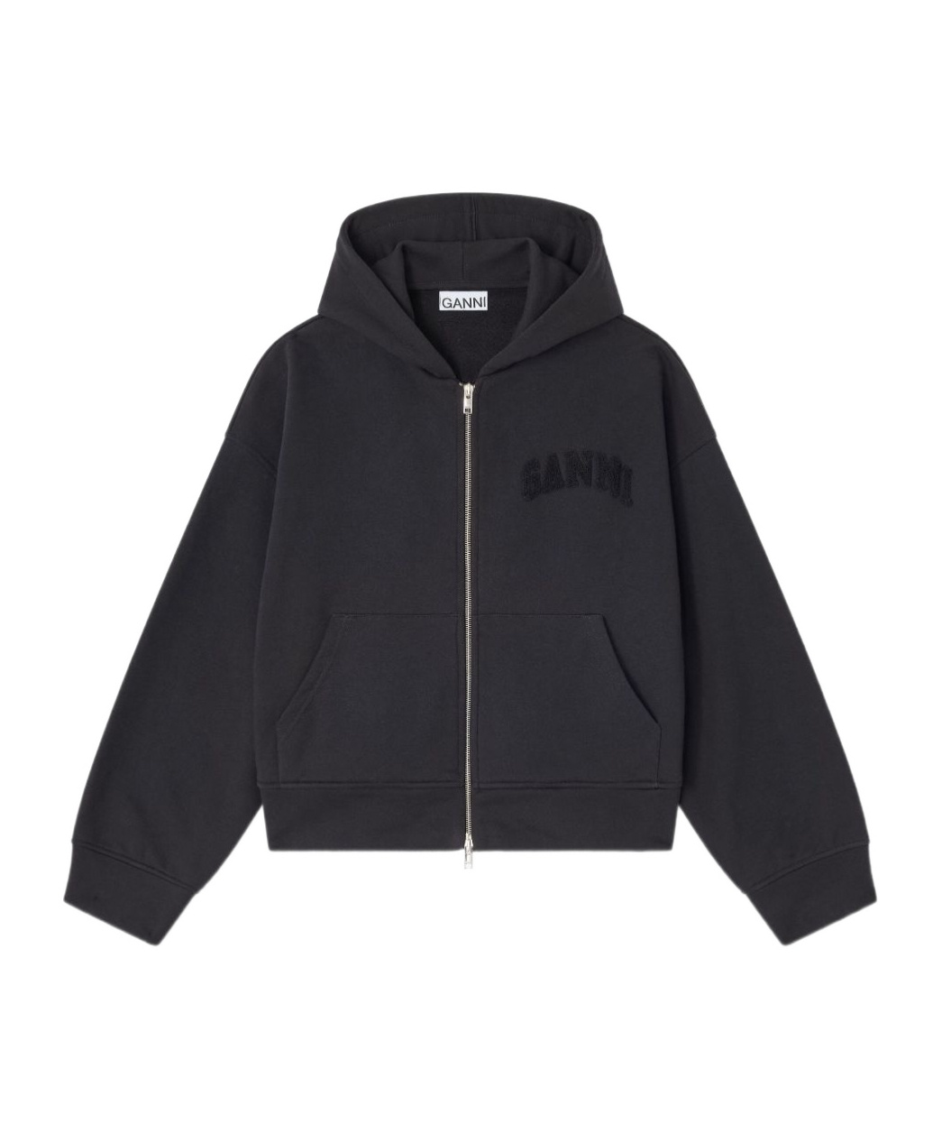 Ganni Hooded Long Sleeve Organic Cotton Sweatshirt In Black