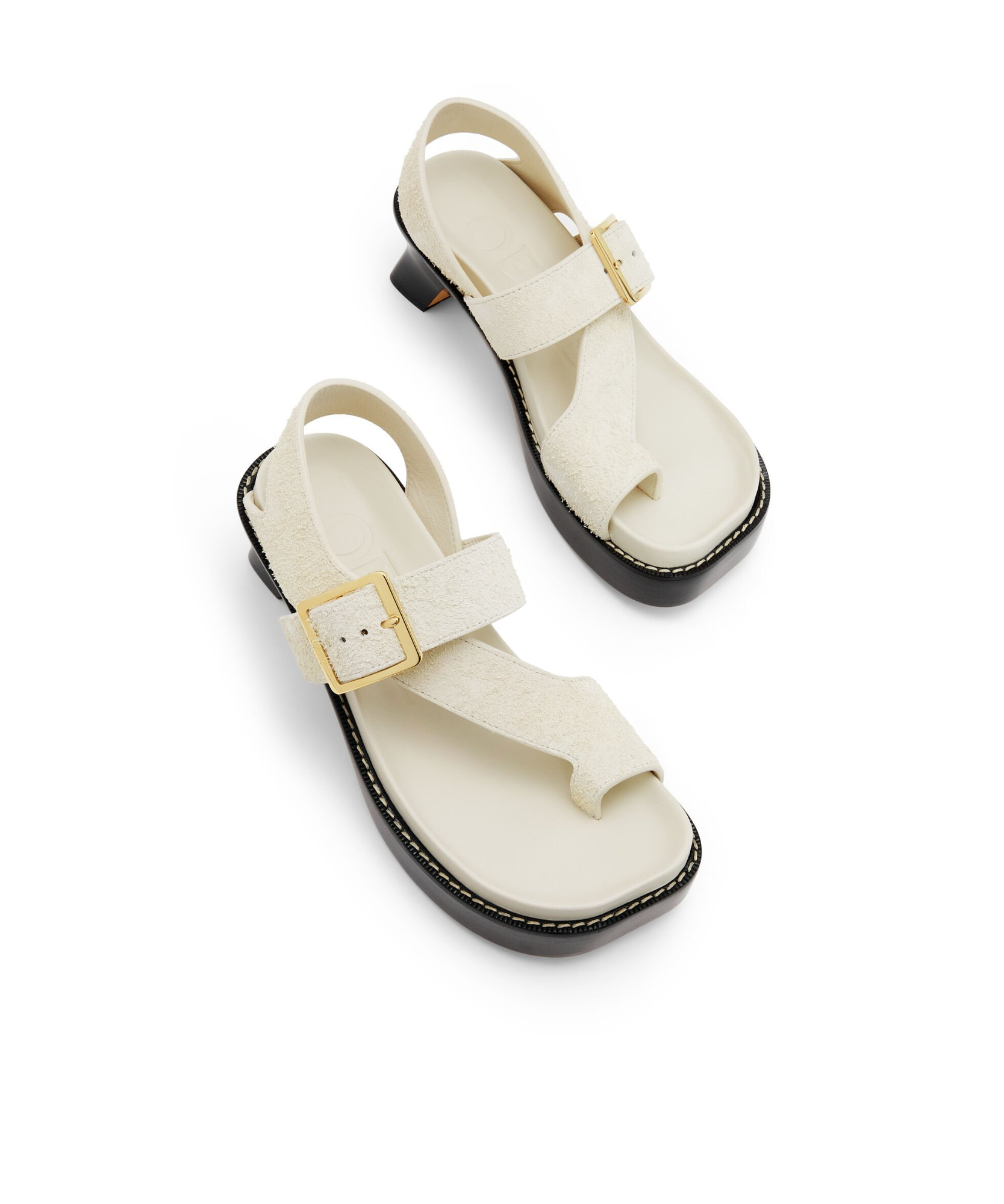 Loewe Ease 70 Oversized Buckle Suede Sandals In Nude