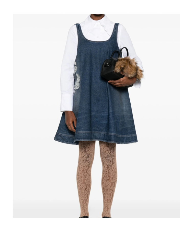 Simone Rocha Distressed-effect Denim Mini Dress In Blue