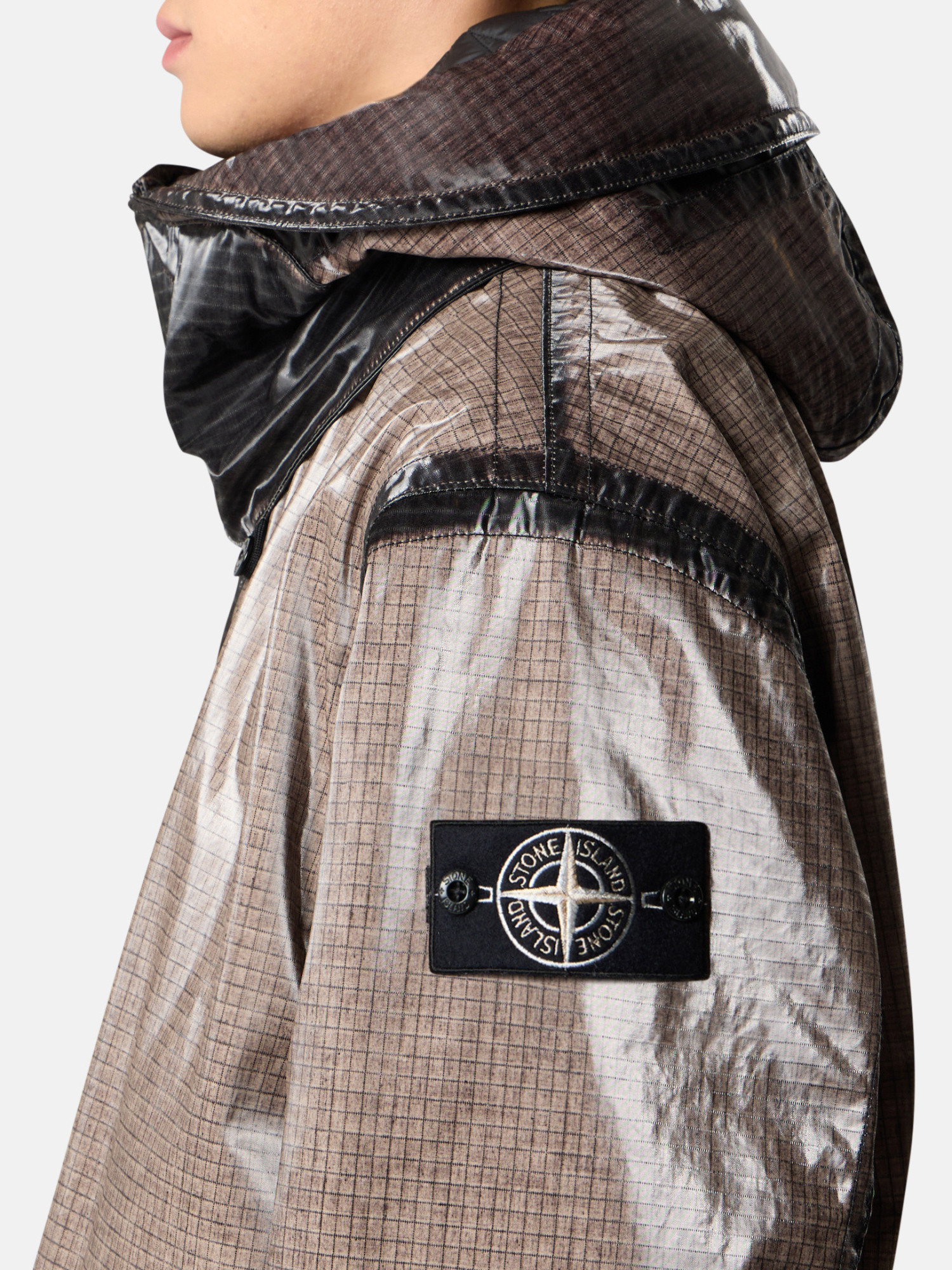 Stone Island Hooded Parka With Prismatic Effect And Padded Lining In Gray