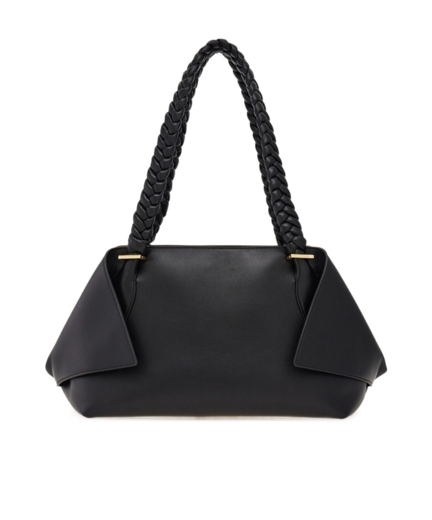 Ferragamo The Scarf Bag Black Shoulder Bag With Braided Handles And Folded Corners In Leather Woman In Black