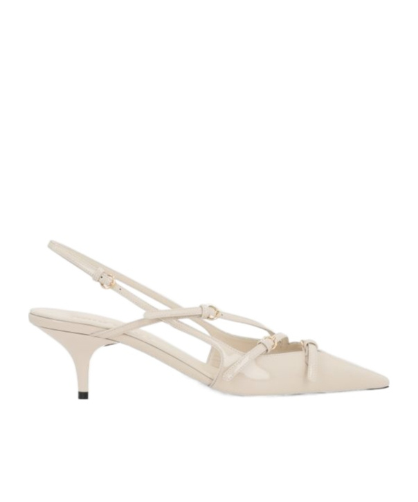 Miu Miu Buckled Patent Slingback Pumps In Neutral