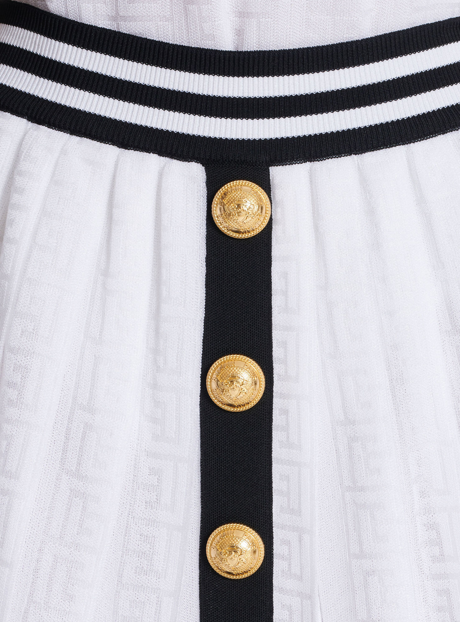 Balmain Pleated Monogrammed Knit Skirt In White