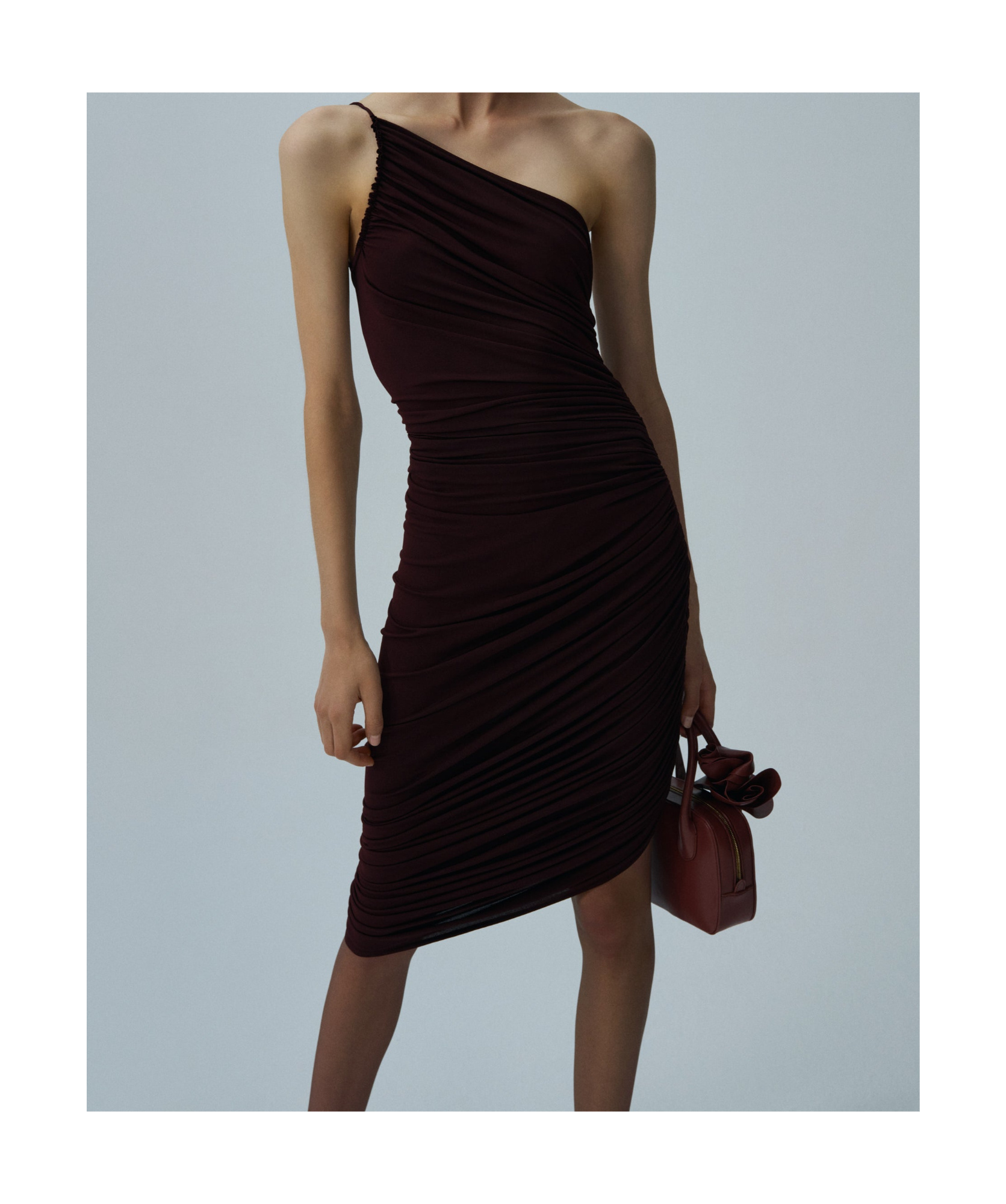 Magda Butrym Asymmetrical Draped Midi Dress In Brown