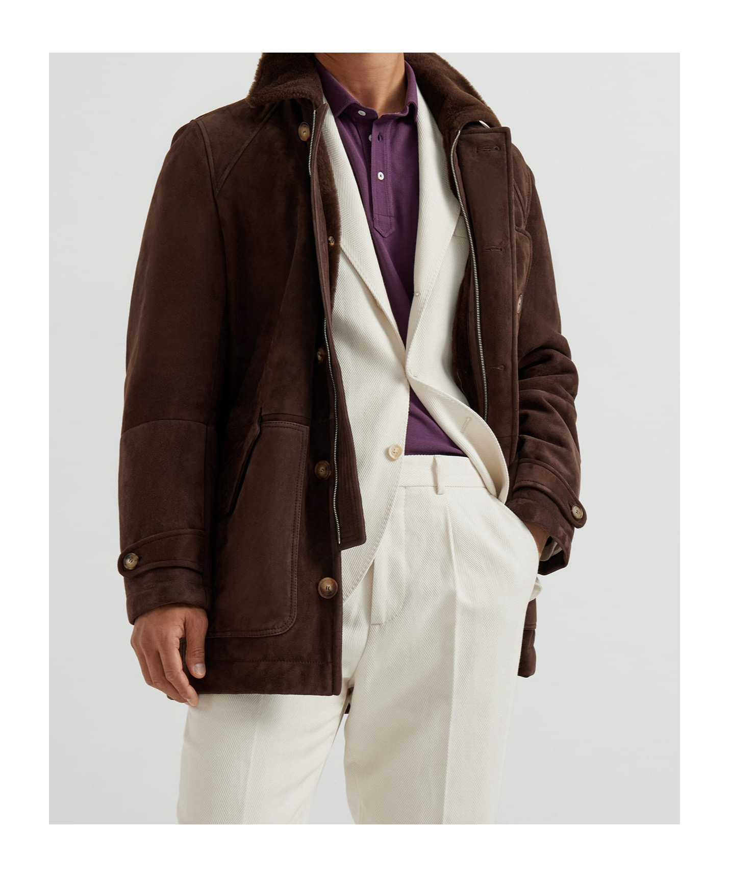 Brunello Cucinelli Shearling Single-breasted Coat In Brown