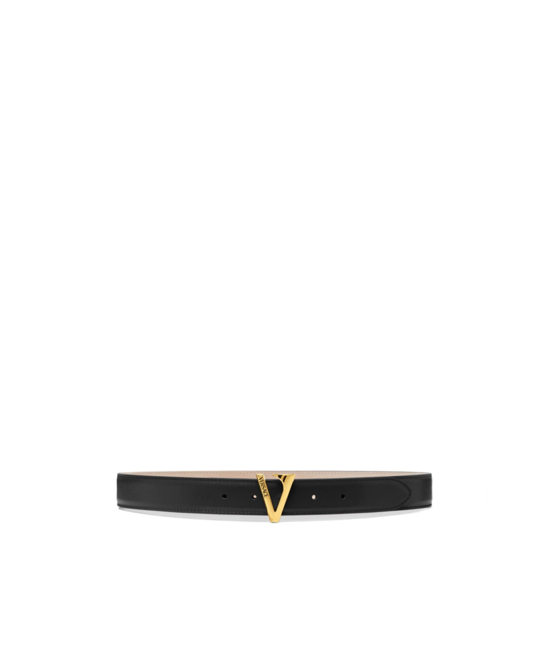 Versace V-buckle Leather Belt In Black