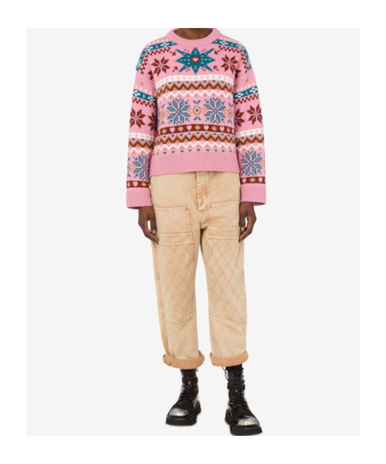 Moschino Snowflake Fairisle Wool Sweater In Animal Print