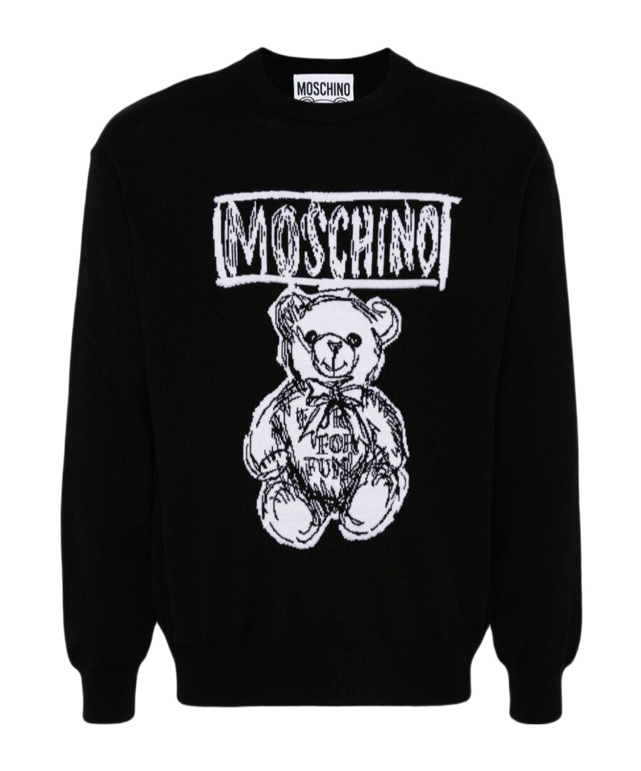 Moschino Teddy Print Cotton Crewneck Sweatshirt In Black