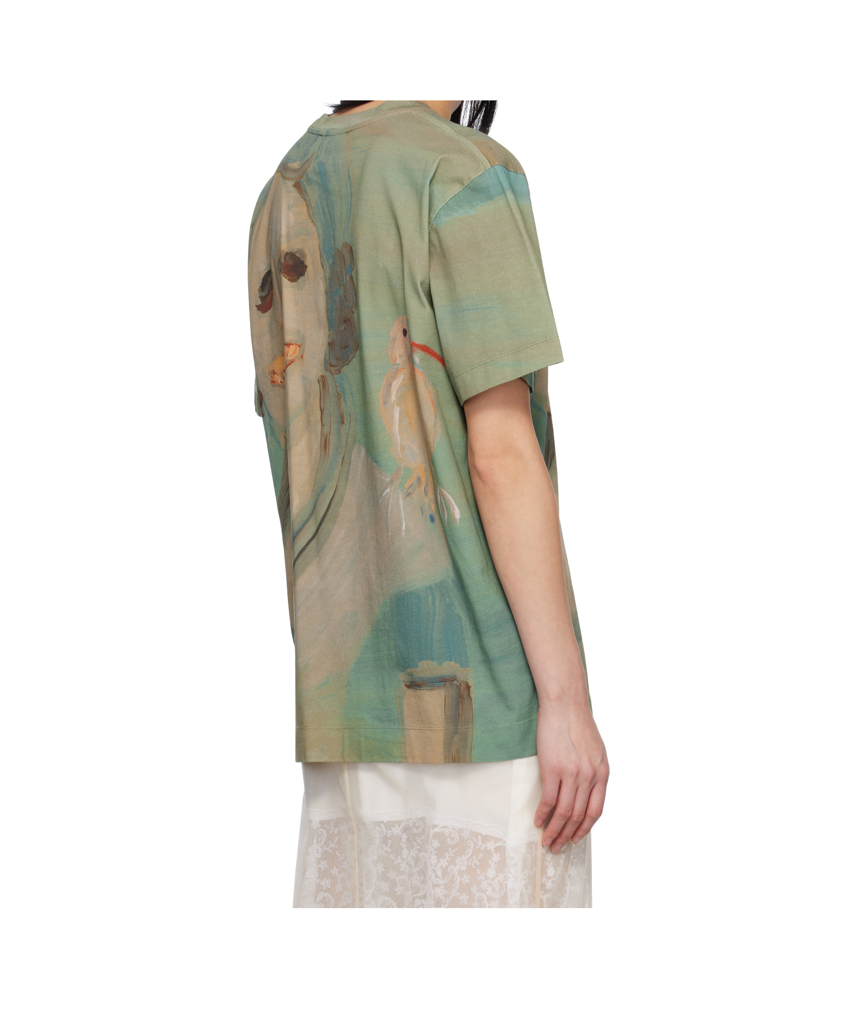 Simone Rocha Green 'lady With A Bird' T-shirt In Nude