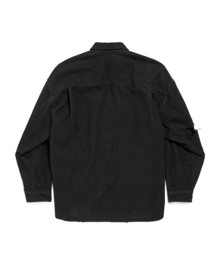 Balenciaga Layered Distressed Long Sleeve Graphic Shirt In Black