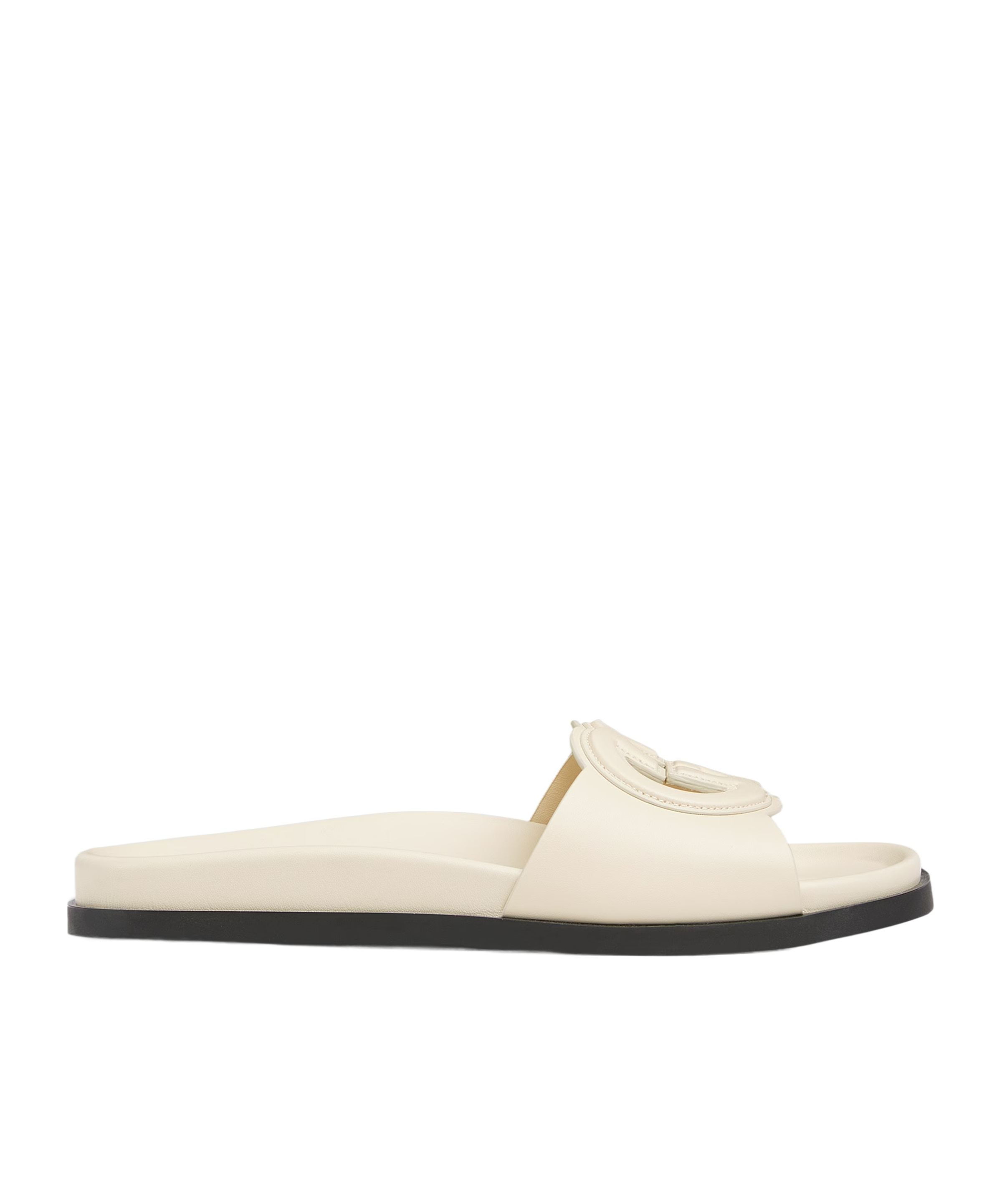 Gucci Womens  Branded Slip-on Leather Sliders In Ivory