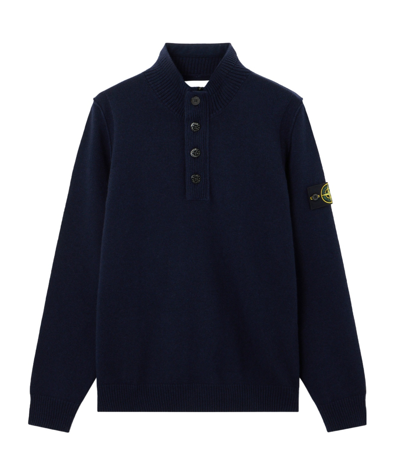 Stone Island Long Sleeve Knit Sweater With Removable Patch In Blue