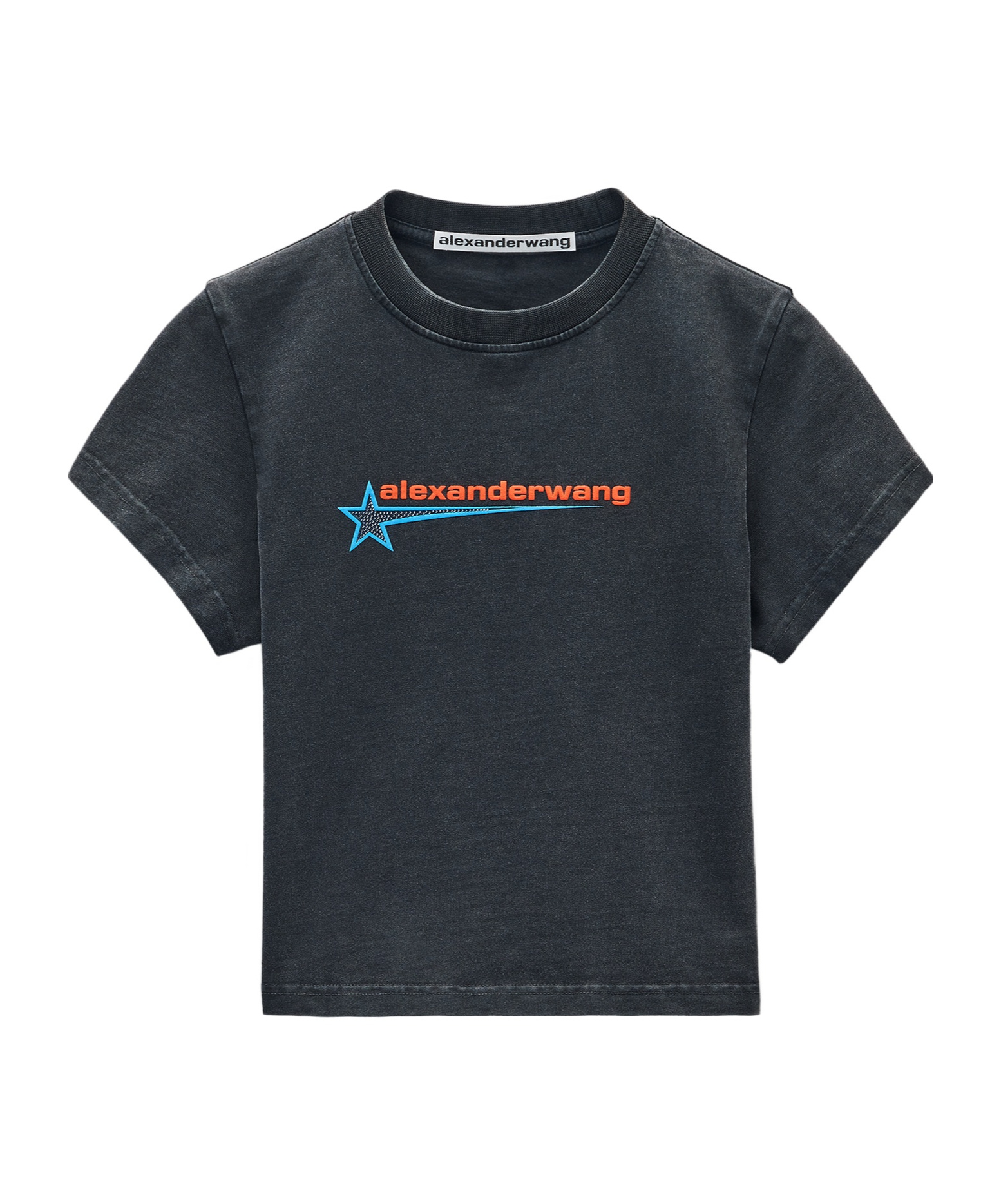 Alexander Wang Logo-print Embellished Cropped Cotton T-shirt In Black