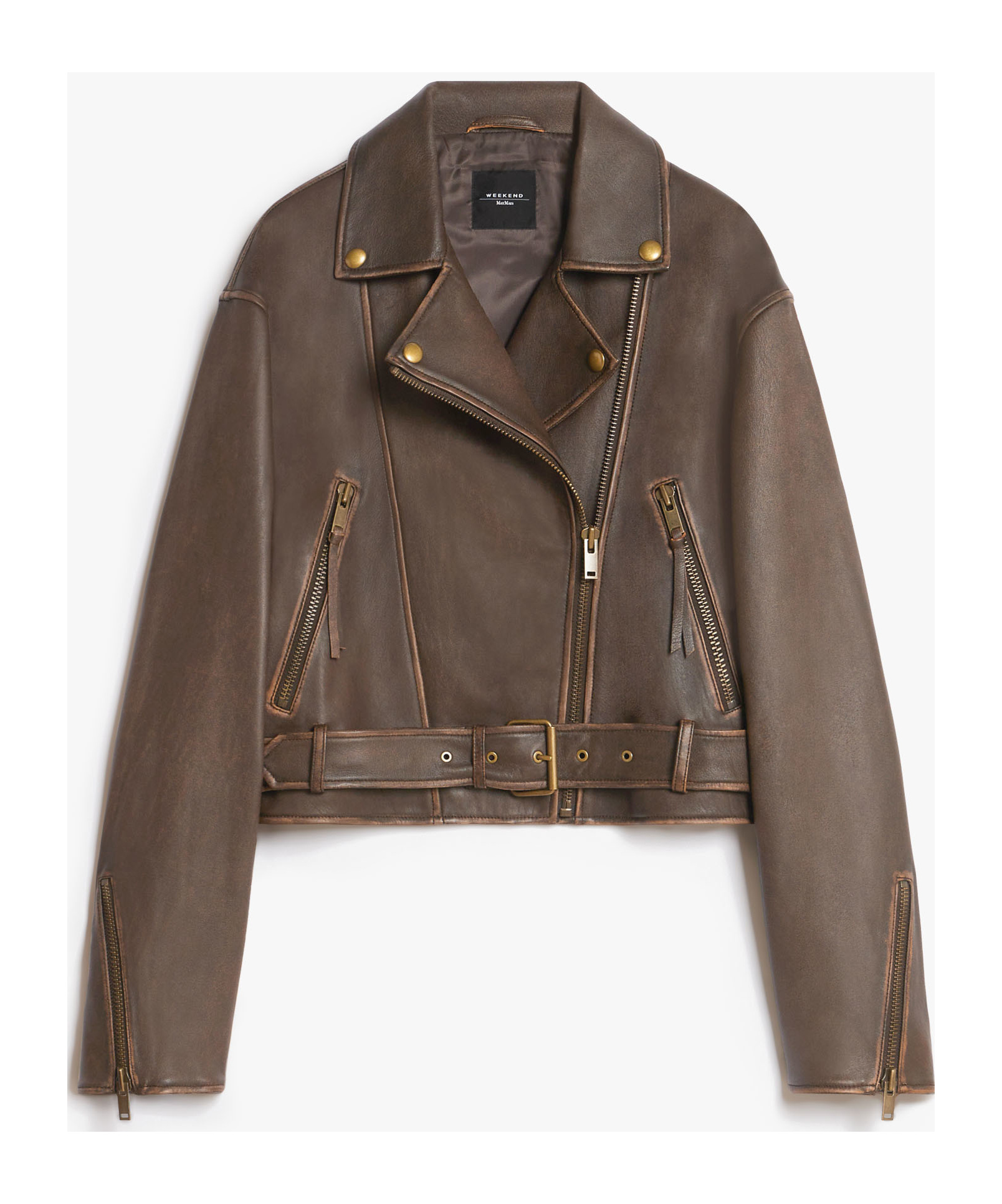 Weekend Max Mara Leather Motorcycle Jacket In Brown
