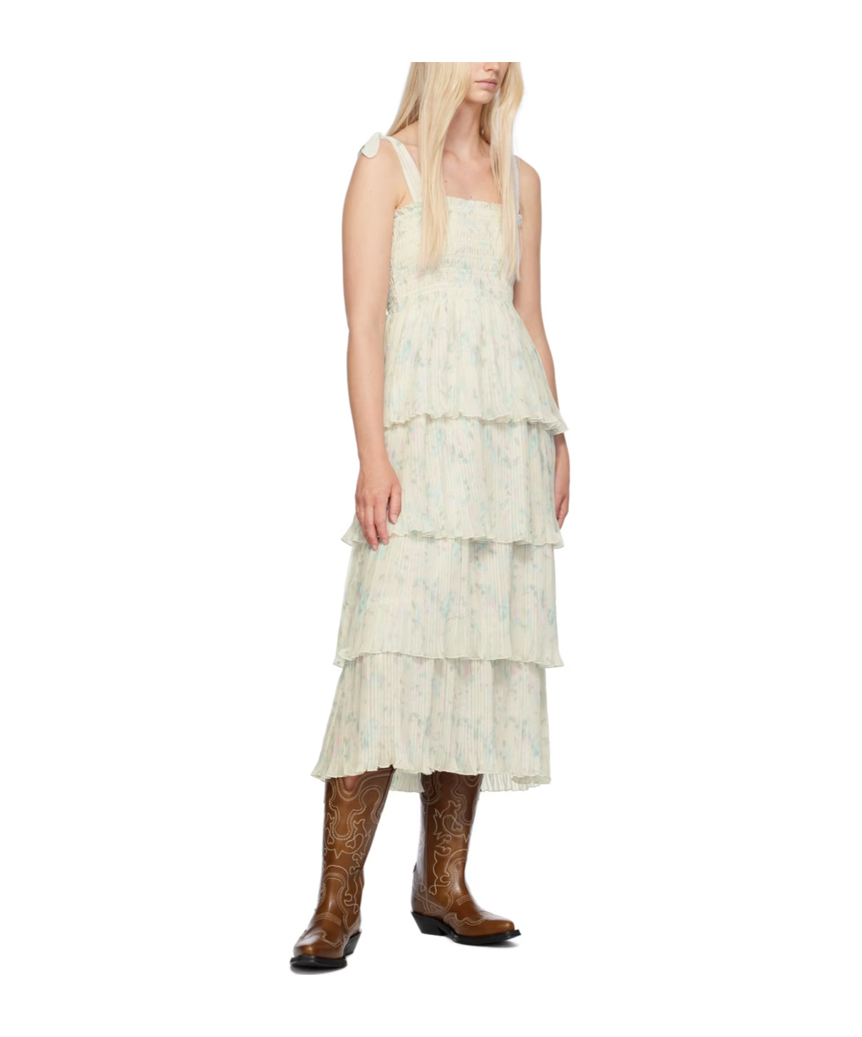 Ganni Georgette Midi Dress In Nude