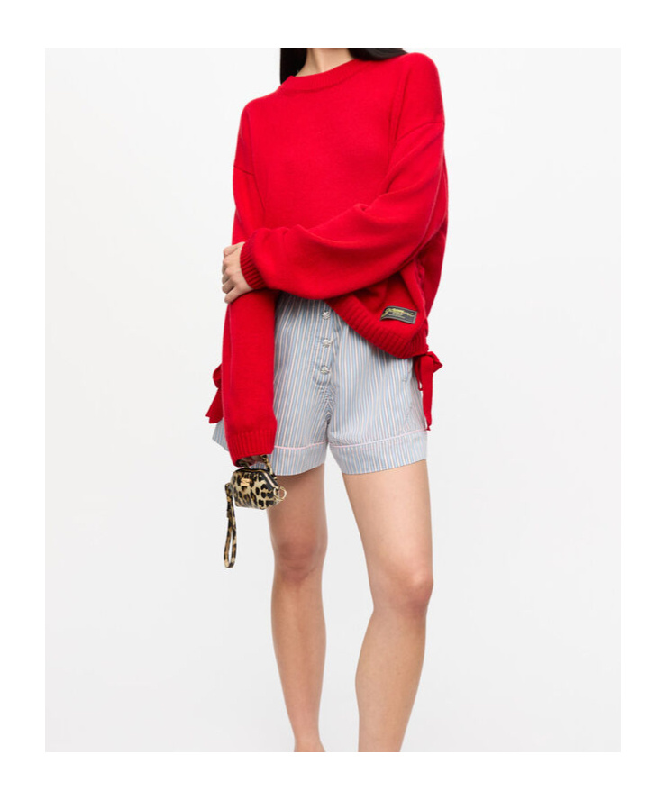 Ganni Drawstring-hem Sweater In Red