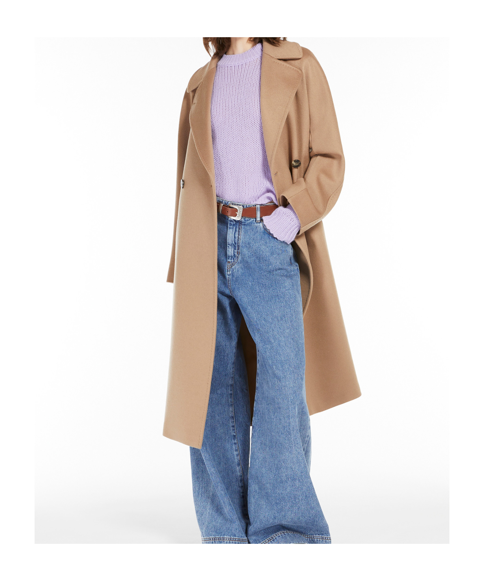 Weekend Max Mara Cascia Cashmere Coat With Belt In Nude