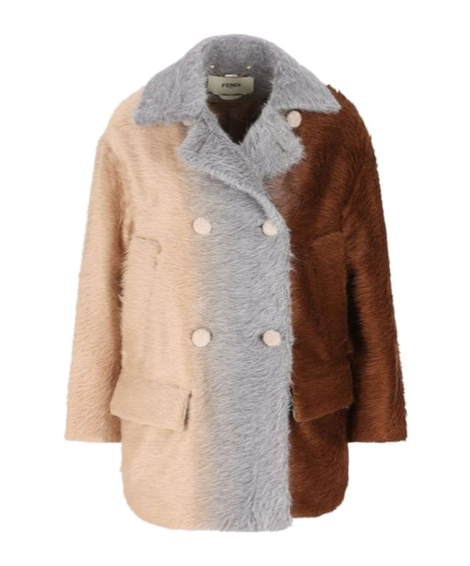 Fendi Double-breasted Color-block Coat In Brown